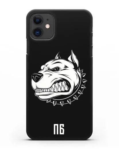 Чехол Питбуль с инициалами, фамилией силиконовый для iPhone 11