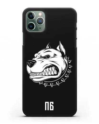 Чехол Питбуль с инициалами, фамилией силиконовый для iPhone 11 Pro