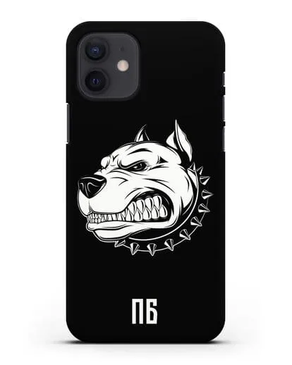 Чехол Питбуль с инициалами, фамилией силиконовый для iPhone 12