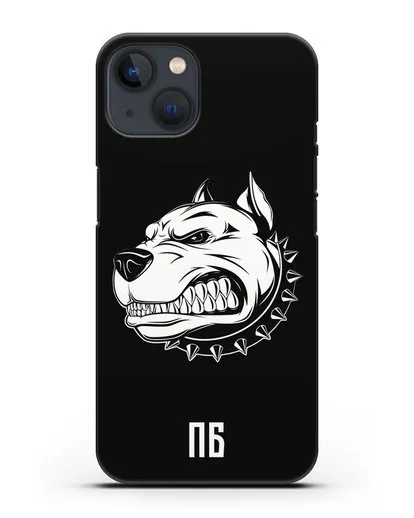 Чехол Питбуль с инициалами, фамилией силиконовый для iPhone 13 Mini