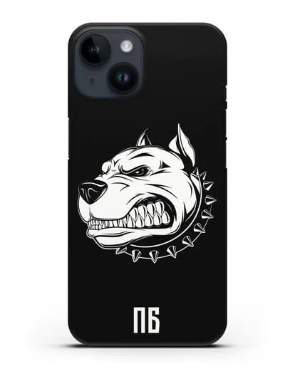 Чехол Питбуль с инициалами, фамилией силиконовый для iPhone 14