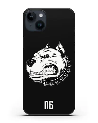 Чехол Питбуль с инициалами, фамилией силиконовый для iPhone 14 Plus