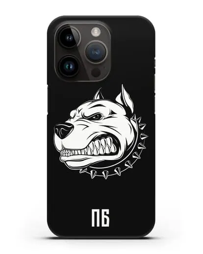 Чехол Питбуль с инициалами, фамилией силиконовый для iPhone 14 Pro