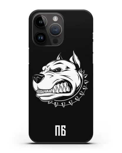 Чехол Питбуль с инициалами, фамилией силиконовый для iPhone 14 Pro Max
