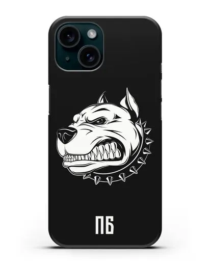 Чехол Питбуль с инициалами, фамилией силиконовый для iPhone 15
