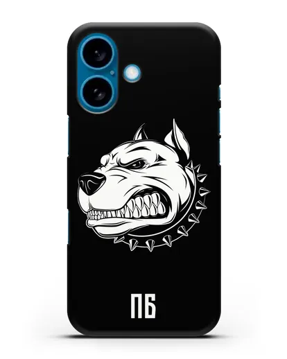 Чехол Питбуль с инициалами, фамилией силиконовый для iPhone 16