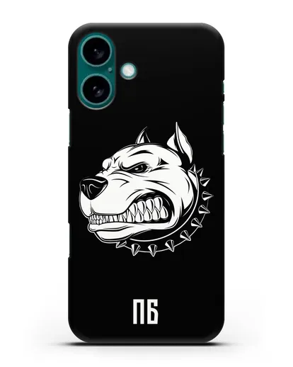 Чехол Питбуль с инициалами, фамилией силиконовый для iPhone 16 Plus