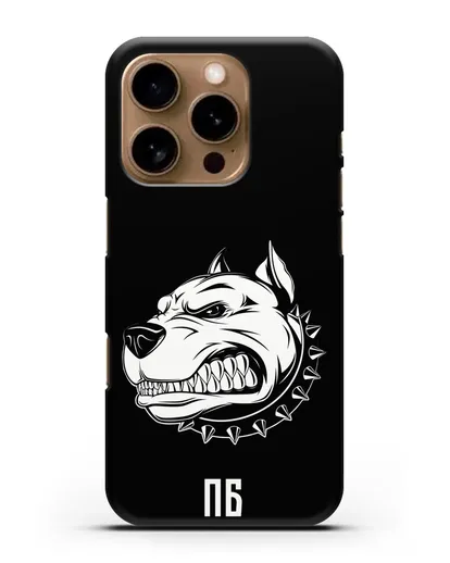 Чехол Питбуль с инициалами, фамилией силиконовый для iPhone 16 Pro