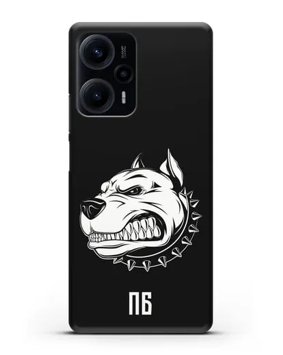 Чехол Питбуль с инициалами, фамилией силиконовый для Xiaomi Poco F5
