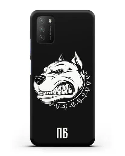 Чехол Питбуль с инициалами, фамилией силиконовый для Xiaomi Poco M3