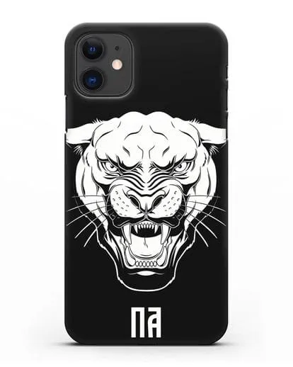 Чехол Пантера с инициалами, фамилией силиконовый для iPhone 11