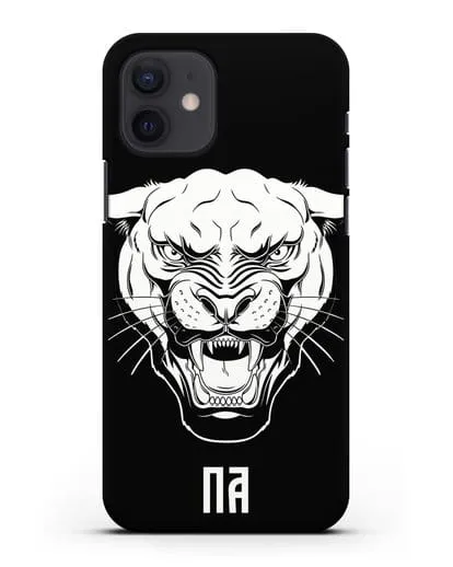 Чехол Пантера с инициалами, фамилией силиконовый для iPhone 12