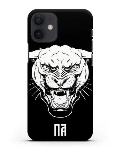 Чехол Пантера с инициалами, фамилией силиконовый для iPhone 12 mini