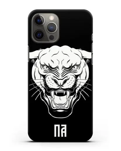 Чехол Пантера с инициалами, фамилией силиконовый для iPhone 12 Pro Max
