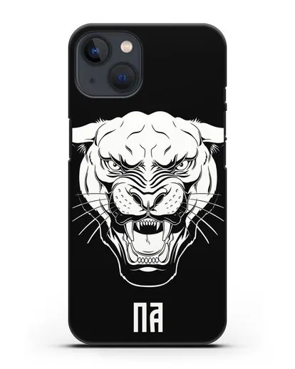 Чехол Пантера с инициалами, фамилией силиконовый для iPhone 13 Mini