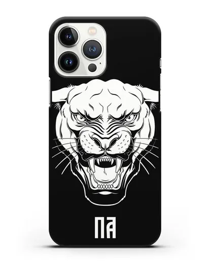 Чехол Пантера с инициалами, фамилией силиконовый для iPhone 13 Pro Max