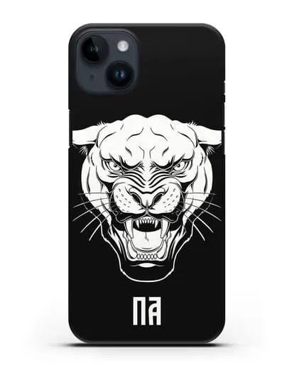 Чехол Пантера с инициалами, фамилией силиконовый для iPhone 14 Plus
