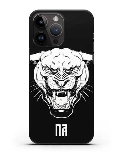 Чехол Пантера с инициалами, фамилией силиконовый для iPhone 14 Pro Max