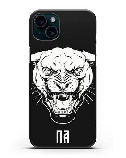 Чехол Пантера с инициалами, фамилией силиконовый для iPhone 15 Plus