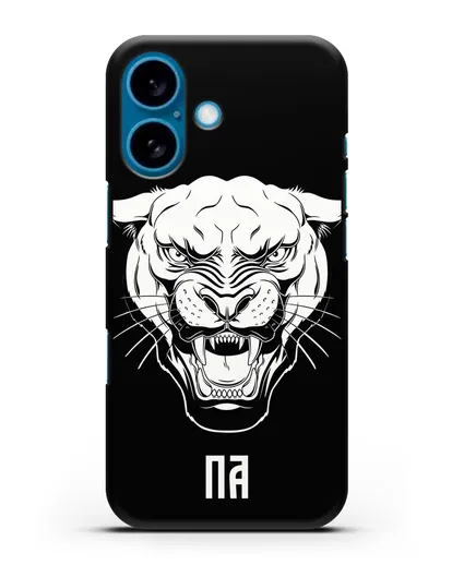 Чехол Пантера с инициалами, фамилией силиконовый для iPhone 16