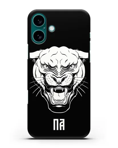 Чехол Пантера с инициалами, фамилией силиконовый для iPhone 16 Plus