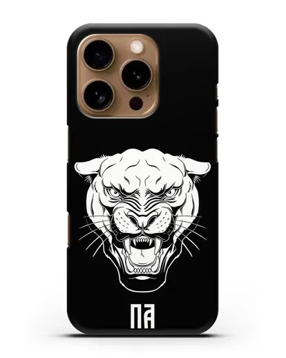 Чехол Пантера с инициалами, фамилией силиконовый для iPhone 16 Pro