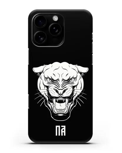 Чехол Пантера с инициалами, фамилией силиконовый для iPhone 16 Pro Max
