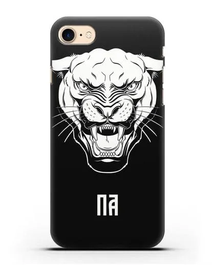 Чехол Пантера с инициалами, фамилией силиконовый для iPhone 8