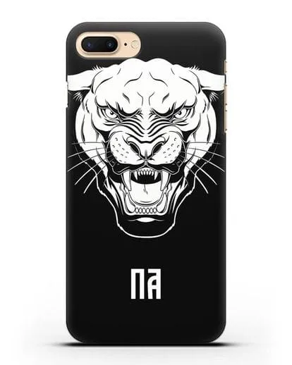 Чехол Пантера с инициалами, фамилией силиконовый для iPhone 8 Plus