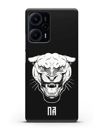 Чехол Пантера с инициалами, фамилией силиконовый для Xiaomi Poco F5