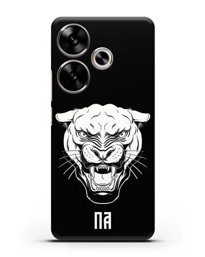 Чехол Пантера с инициалами, фамилией силиконовый для Xiaomi Poco F6