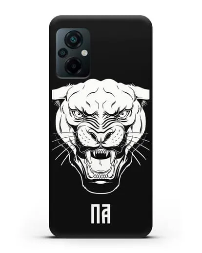 Чехол Пантера с инициалами, фамилией силиконовый для Xiaomi Poco M5