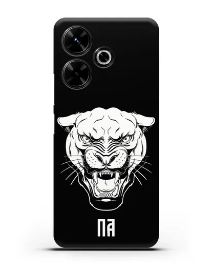 Чехол Пантера с инициалами, фамилией силиконовый для Xiaomi Poco M6