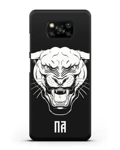 Чехол Пантера с инициалами, фамилией силиконовый для Xiaomi Poco X3