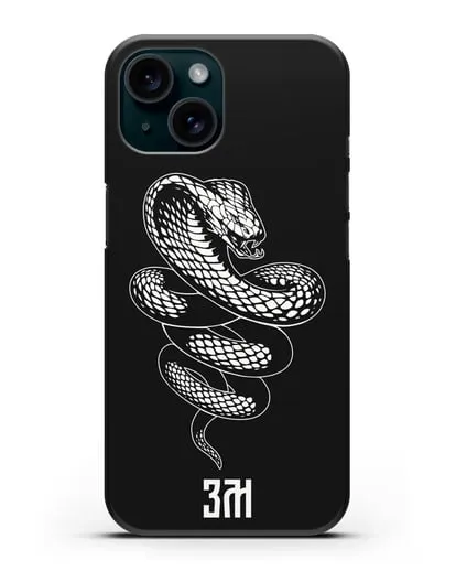 Чехол Кобра с инициалами, фамилией силиконовый для iPhone 15