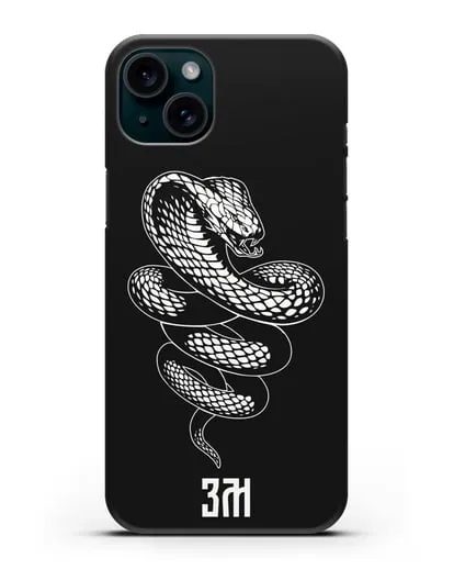 Чехол Кобра с инициалами, фамилией силиконовый для iPhone 15 Plus