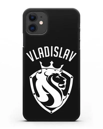 Именной чехол Лев с короной Мужество и храбрость силиконовый для iPhone 11