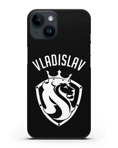 Именной чехол Лев с короной Мужество и храбрость силиконовый для iPhone 14