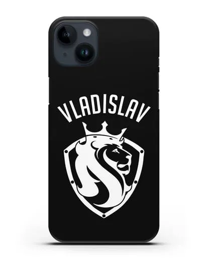 Именной чехол Лев с короной Мужество и храбрость силиконовый для iPhone 14 Plus