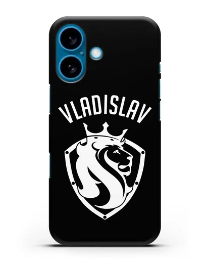 Именной чехол Лев с короной Мужество и храбрость силиконовый для iPhone 16