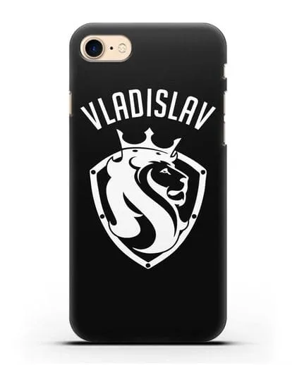 Именной чехол Лев с короной Мужество и храбрость силиконовый для iPhone 8