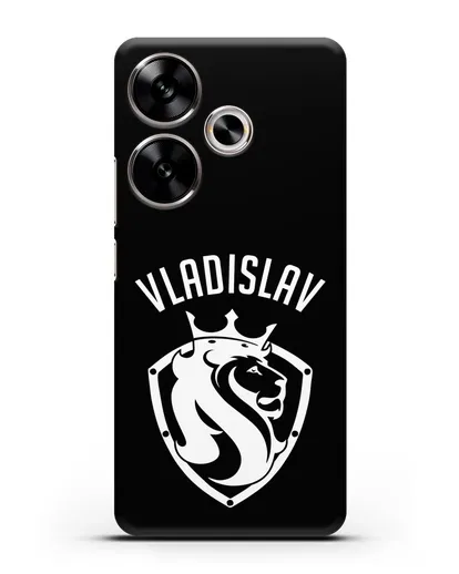 Именной чехол Лев с короной Мужество и храбрость силиконовый для Xiaomi Poco F6