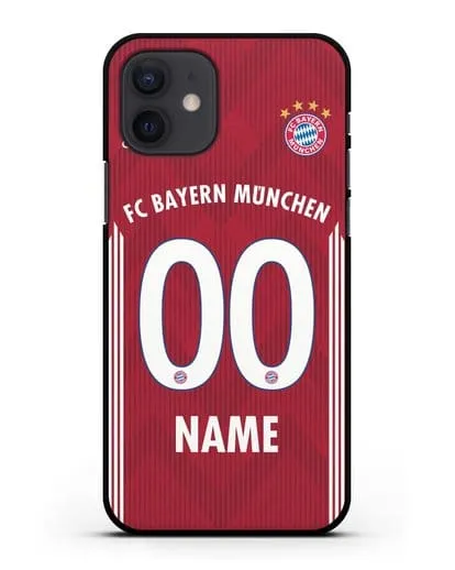 Именной чехол Бавария Мюнхен с фамилией и номером (сезон 2018-2019) красная форма силиконовый для iPhone 12