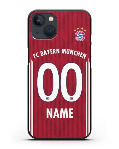 Именной чехол Бавария Мюнхен с фамилией и номером (сезон 2018-2019) красная форма силиконовый для iPhone 13