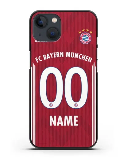 Именной чехол Бавария Мюнхен с фамилией и номером (сезон 2018-2019) красная форма силиконовый для iPhone 13 Mini