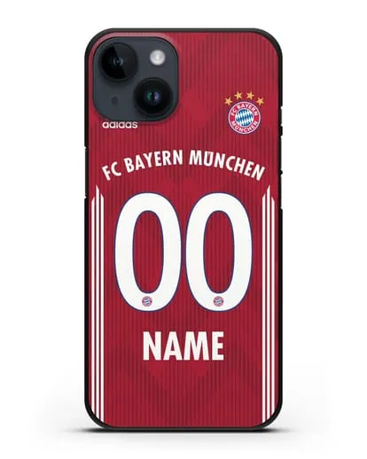 Именной чехол Бавария Мюнхен с фамилией и номером (сезон 2018-2019) красная форма силиконовый для iPhone 14