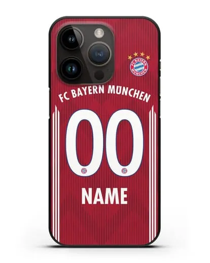 Именной чехол Бавария Мюнхен с фамилией и номером (сезон 2018-2019) красная форма силиконовый для iPhone 14 Pro