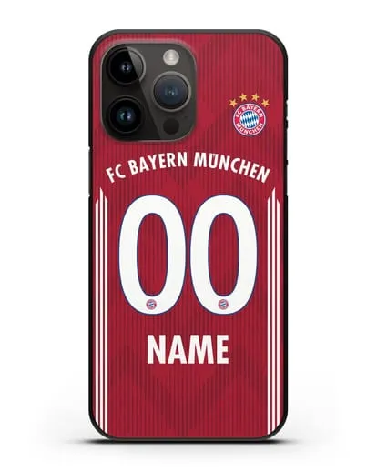 Именной чехол Бавария Мюнхен с фамилией и номером (сезон 2018-2019) красная форма силиконовый для iPhone 14 Pro Max