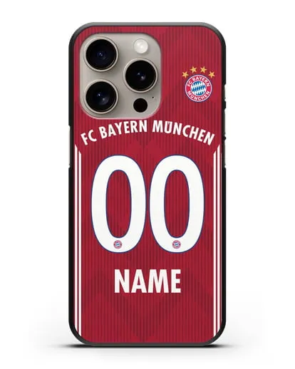 Именной чехол Бавария Мюнхен с фамилией и номером (сезон 2018-2019) красная форма силиконовый для iPhone 15 Pro