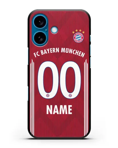 Именной чехол Бавария Мюнхен с фамилией и номером (сезон 2018-2019) красная форма силиконовый для iPhone 16